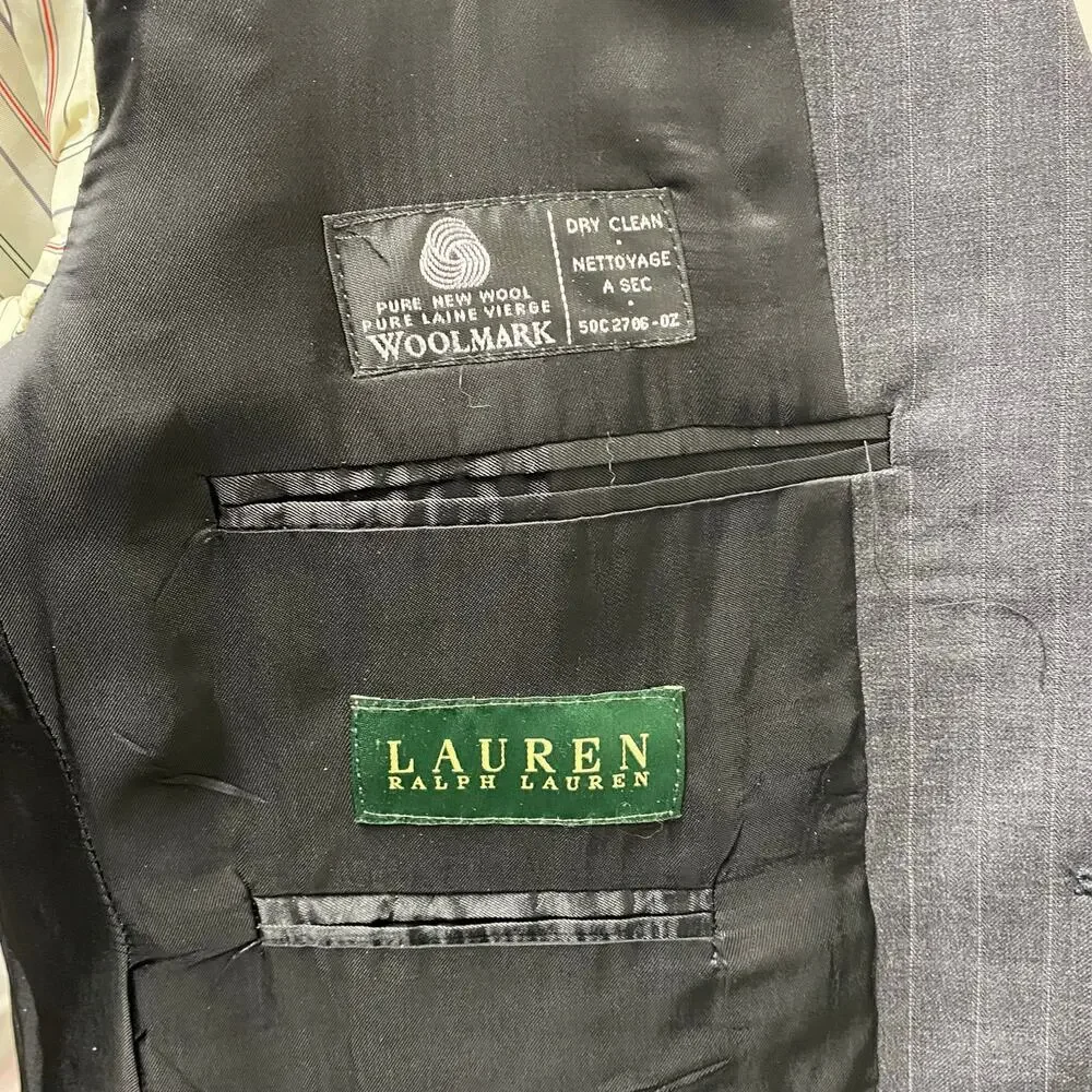 Lauren Ralph Lauren Pinstripe Blazer Suit Jacket Mens 40R Two Button Wool LRL
